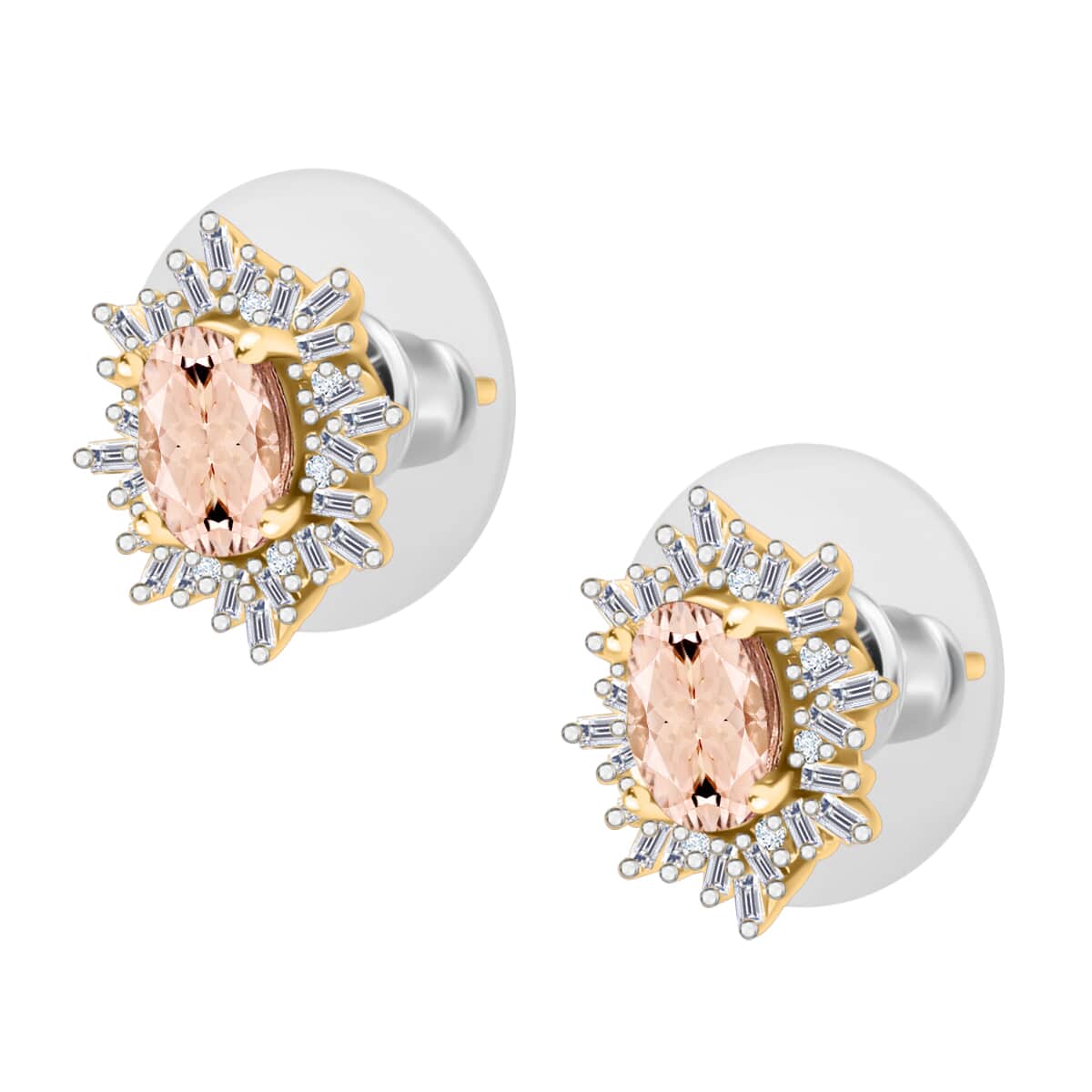 Marropino Morganite and Diamond 1.15 ctw Stud Earrings in 18K Vermeil Yellow Gold Over Sterling Silver image number 2