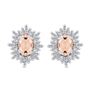Marropino Morganite and Diamond 1.15 ctw Stud Earrings in Rhodium Over Sterling Silver