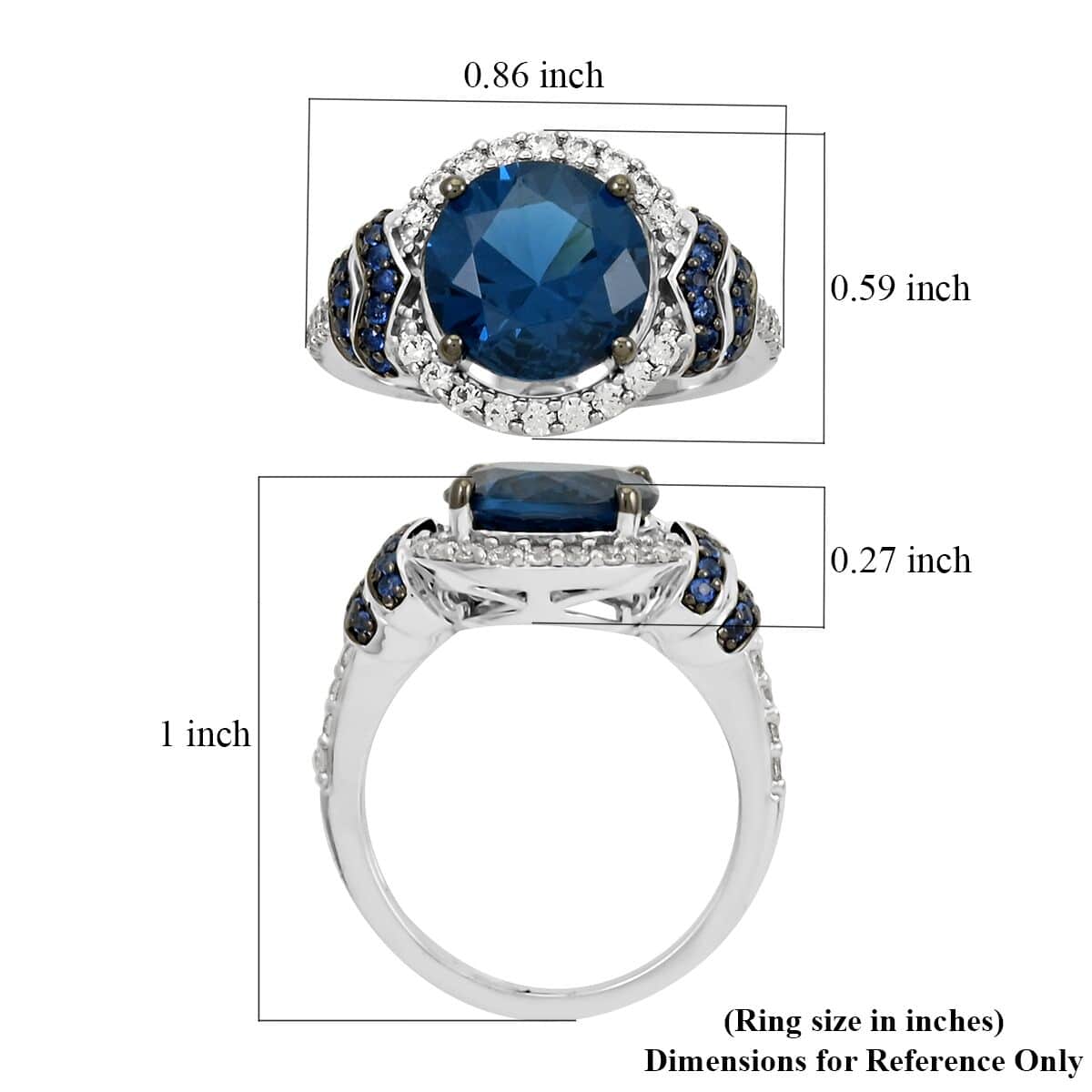 London Blue Topaz, Simulated Blue and White Diamond 4.60 ctw Ring in Silvertone (Size 10.0) image number 4