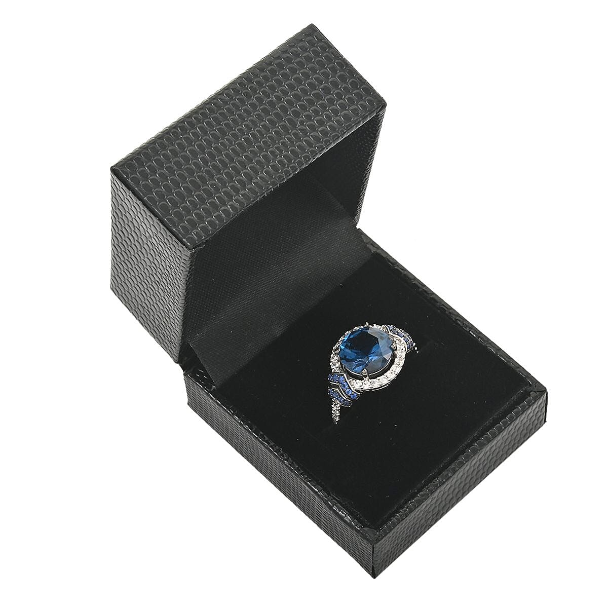 Blue Topaz, Simulated Blue and White Diamond 4.60 ctw Ring in Silvertone (Size 8.0) image number 5