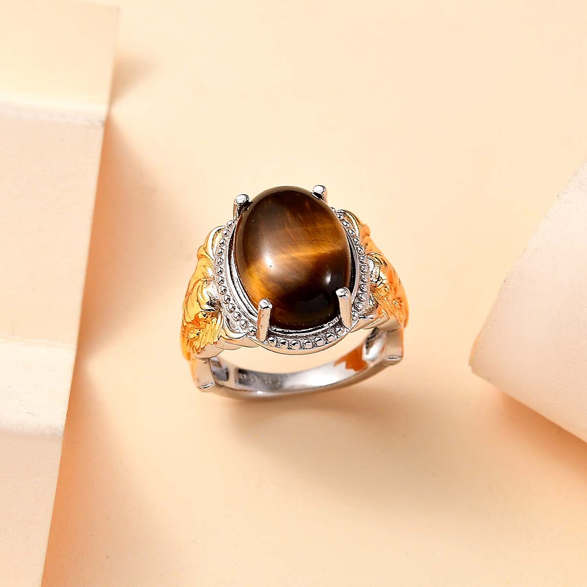 Karis Tiger's Eye 6.65 ctw Solitaire Ring in 18K YG Plated and Platinum Bond (Size 5.0) image number 1