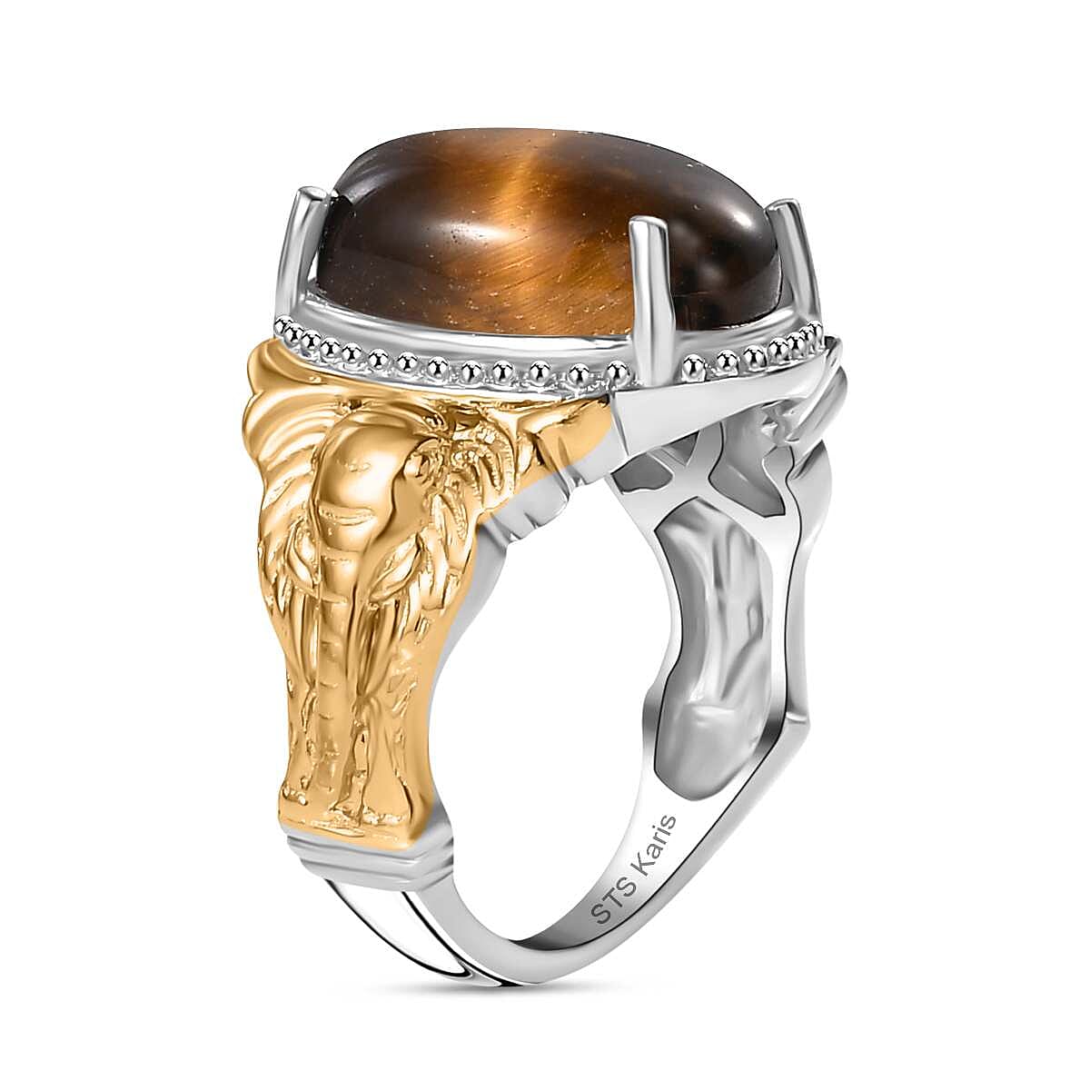 Karis Tiger's Eye 6.65 ctw Solitaire Ring in 18K YG Plated and Platinum Bond (Size 9.0) image number 3