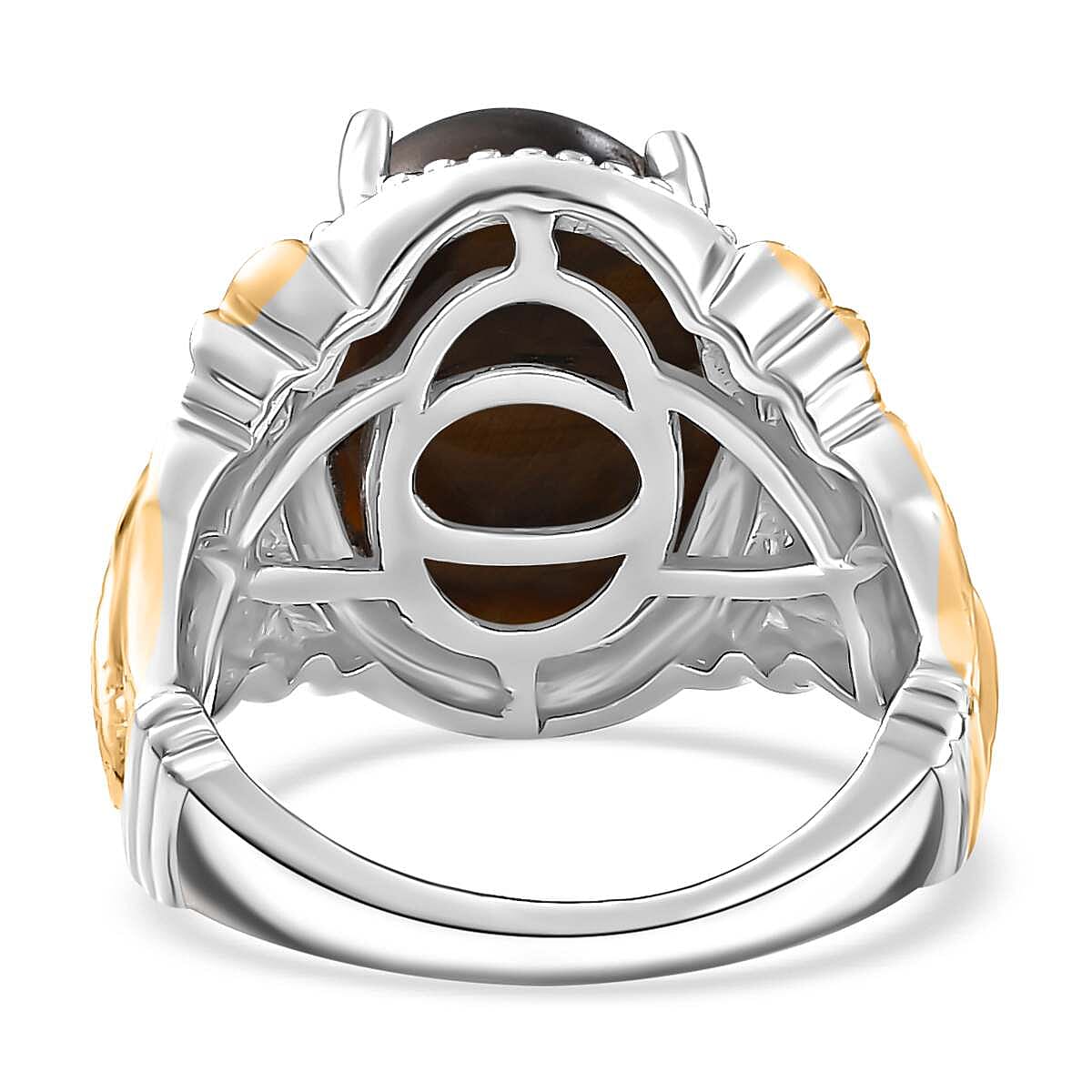Karis Tiger's Eye 6.65 ctw Solitaire Ring in 18K YG Plated and Platinum Bond (Size 9.0) image number 4