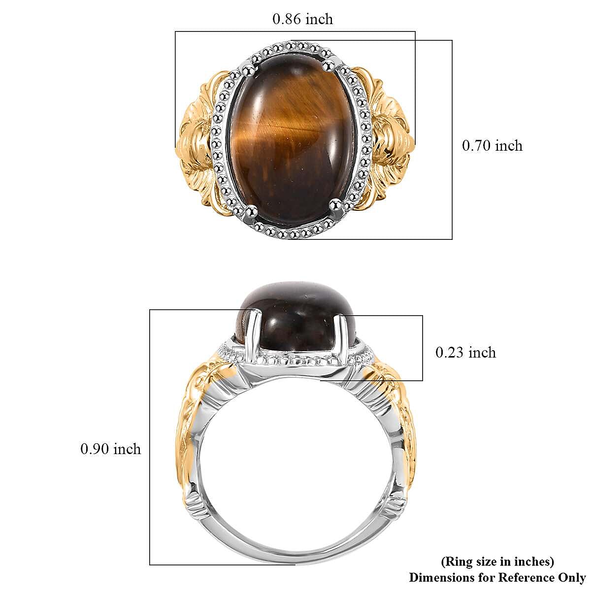 Karis Tiger's Eye 6.65 ctw Solitaire Ring in 18K YG Plated and Platinum Bond (Size 9.0) image number 5