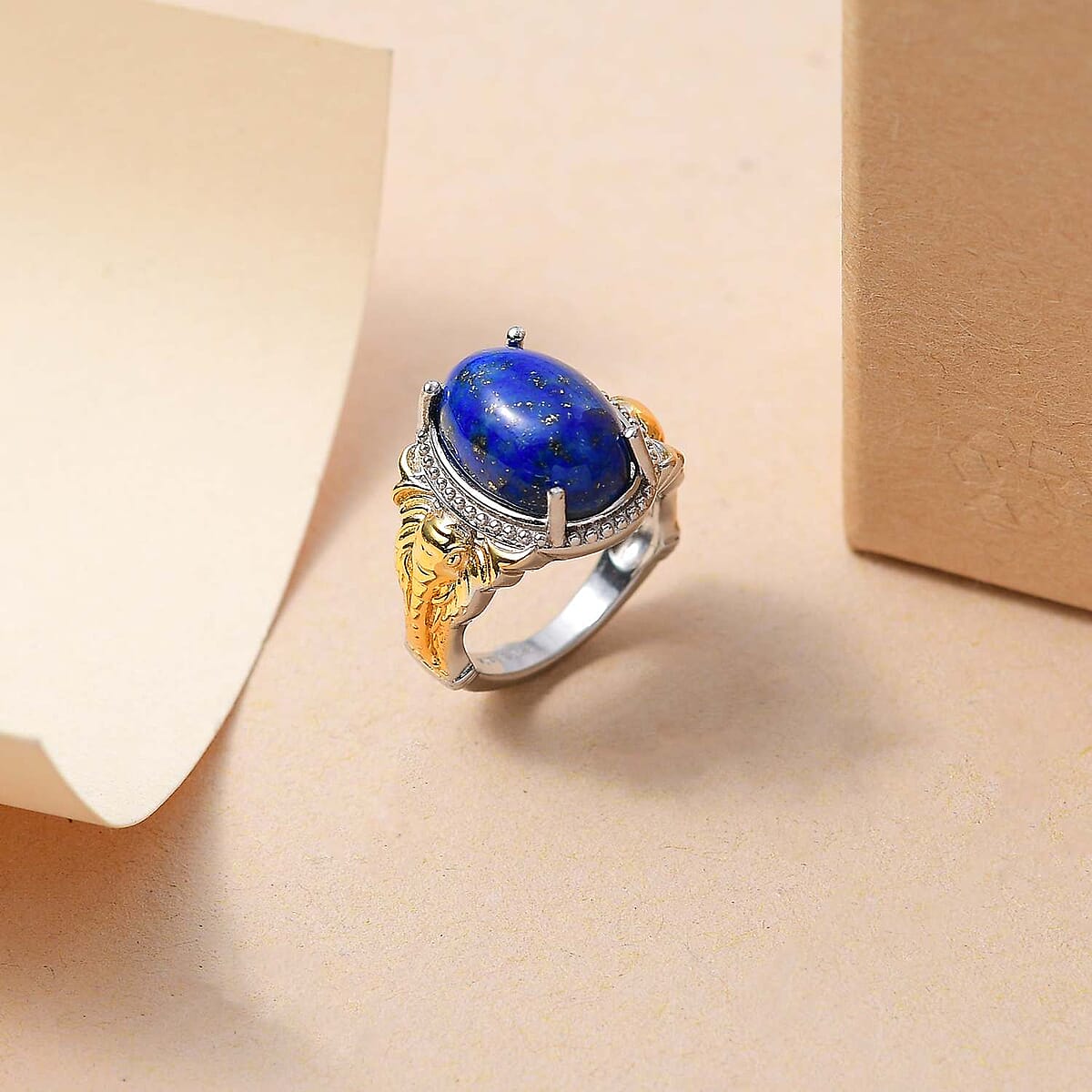 Karis Lapis Lazuli 7.00 ctw Solitaire Ring in 18K Yellow Gold Plated and Platinum Bond (Size 11.0) image number 1