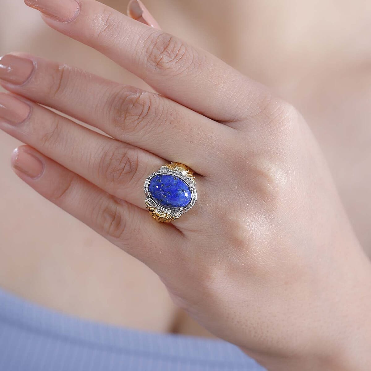 Karis Lapis Lazuli 7.00 ctw Solitaire Ring in 18K Yellow Gold Plated and Platinum Bond (Size 11.0) image number 2