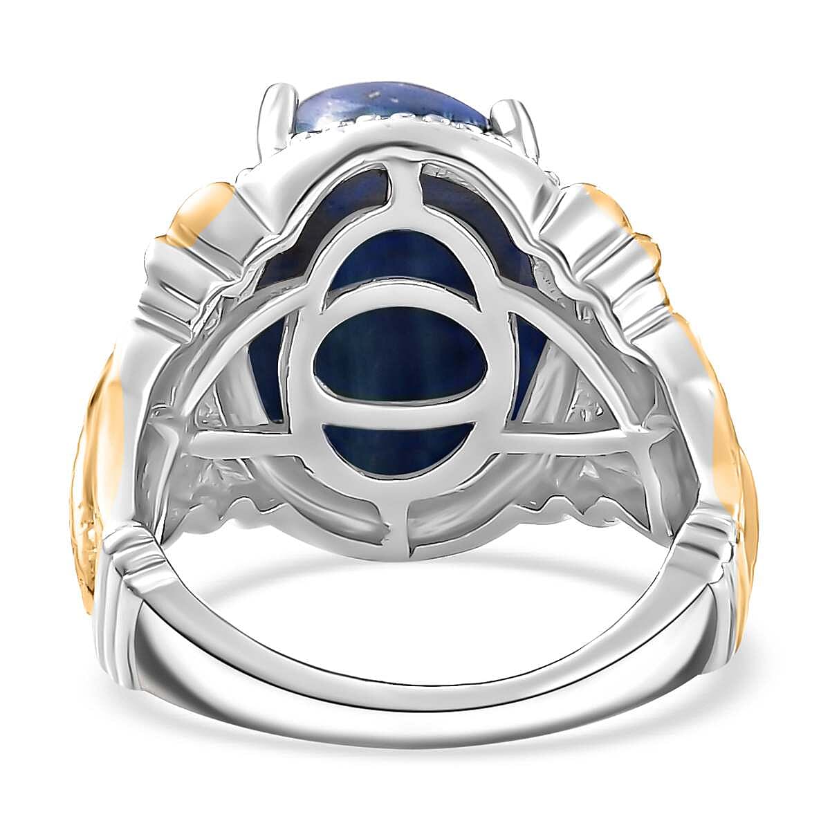Karis Lapis Lazuli 7.00 ctw Solitaire Ring in 18K Yellow Gold Plated and Platinum Bond (Size 11.0) image number 4