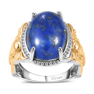 Karis Lapis Lazuli 7.00 ctw Solitaire Ring in 18K Yellow Gold Plated and Platinum Bond (Size 8.0)