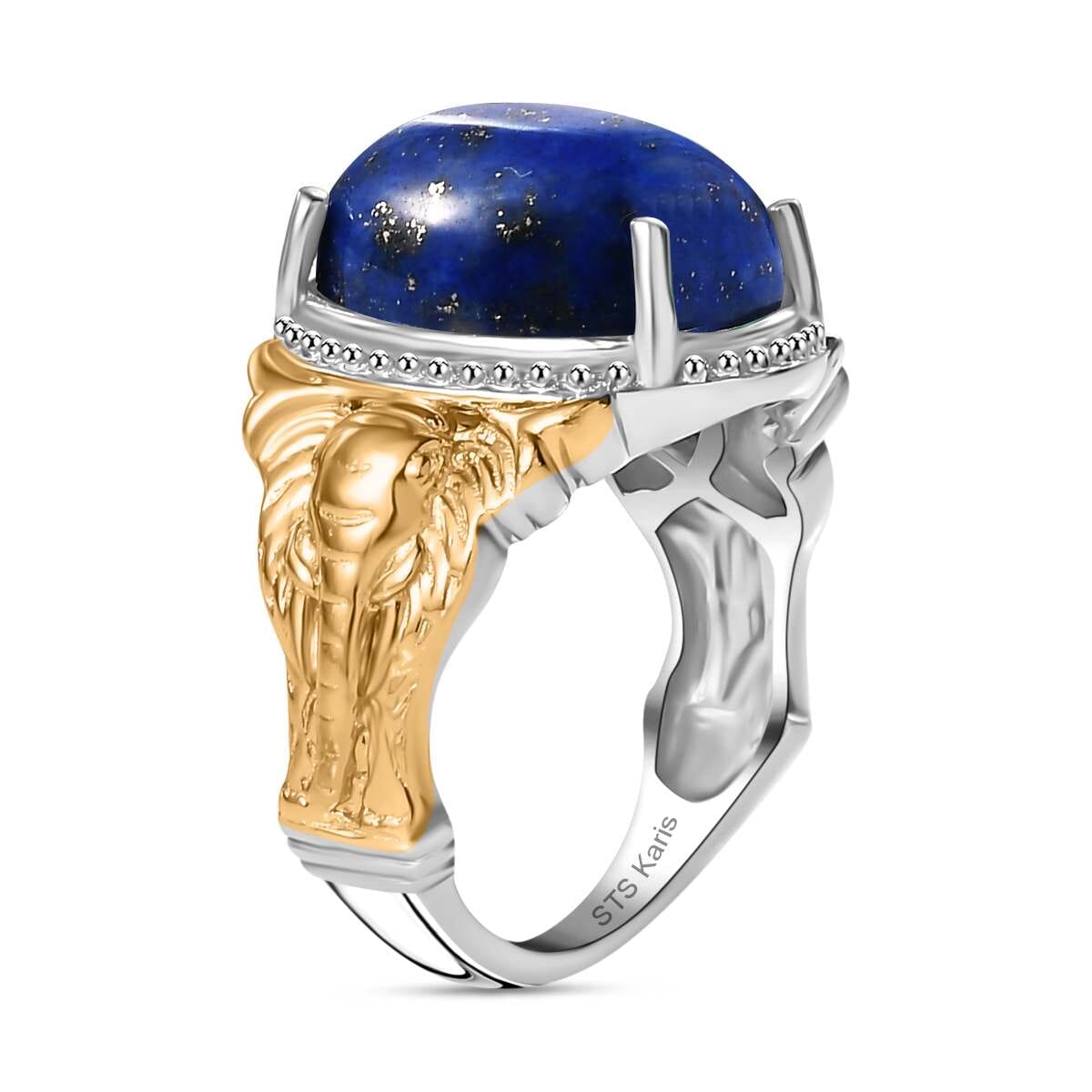 Karis Lapis Lazuli 7.00 ctw Solitaire Ring in 18K Yellow Gold Plated and Platinum Bond (Size 8.0) image number 3