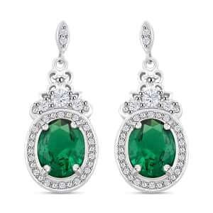 Simulated Emerald and Simulated Diamond 8.75 ctw Earrings in Silvertone