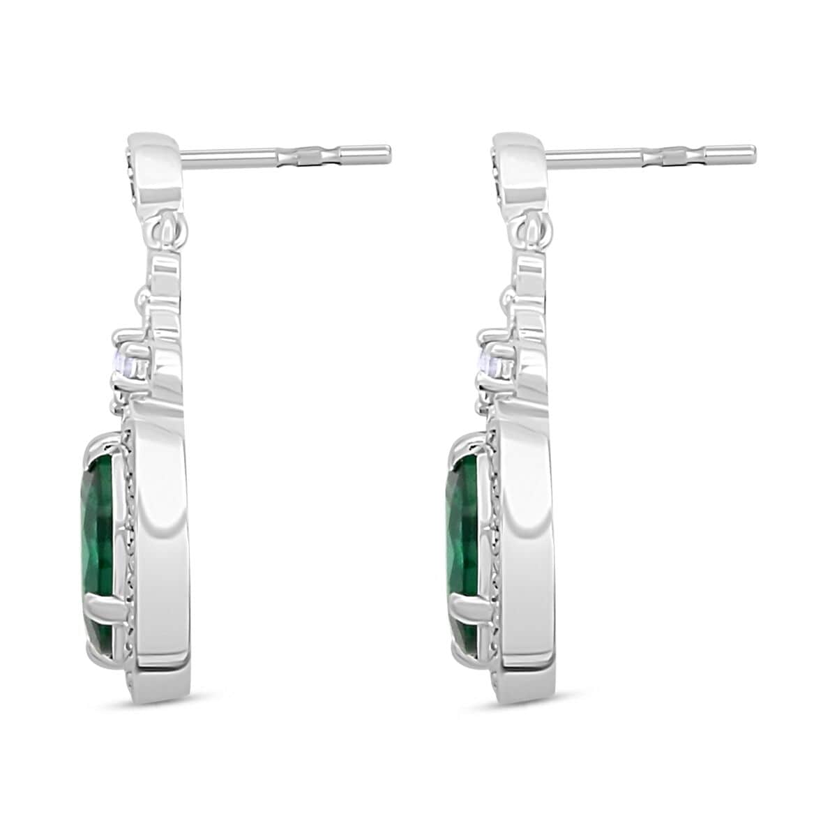 Simulated Emerald and Simulated Diamond 8.75 ctw Earrings in Silvertone image number 3