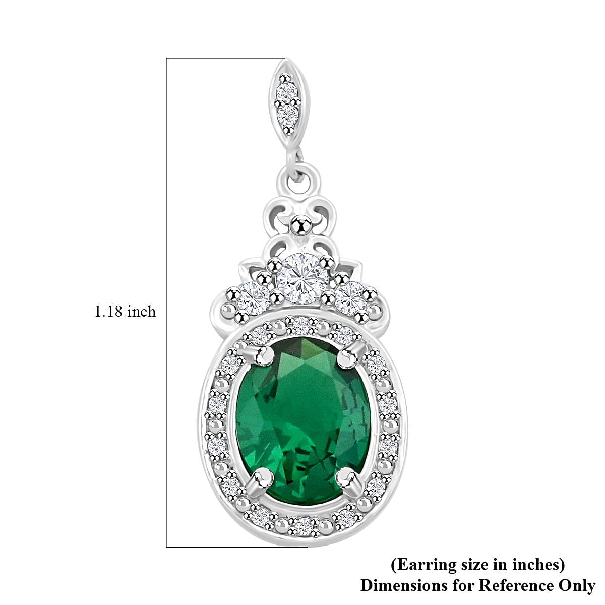 Simulated Emerald and Simulated Diamond 8.75 ctw Earrings in Silvertone