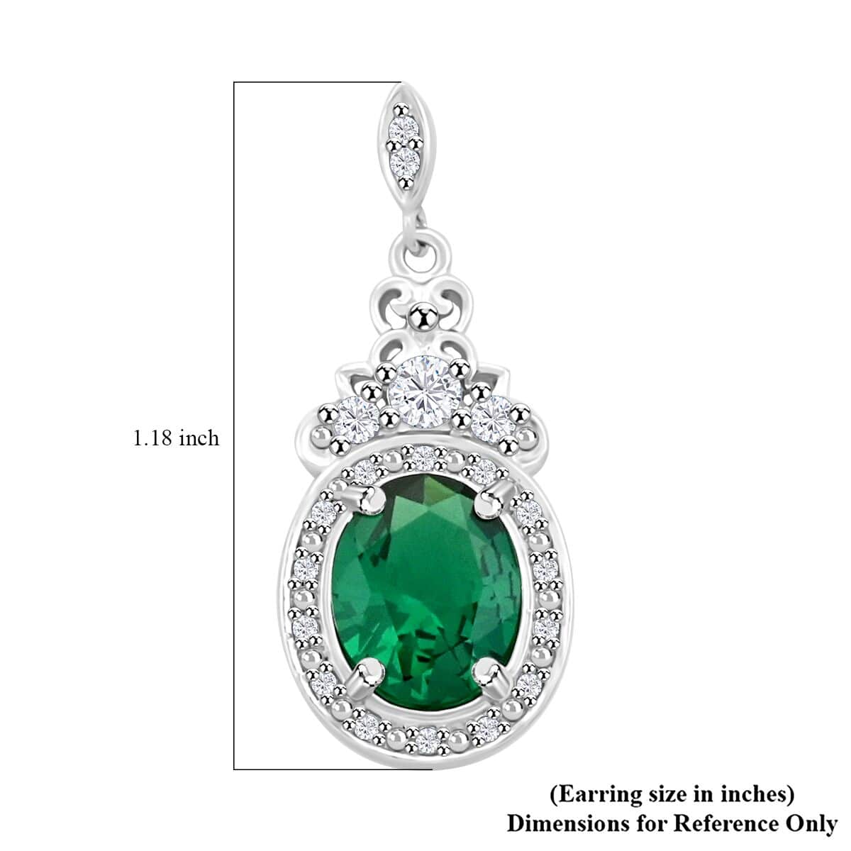 Simulated Emerald and Simulated Diamond 8.75 ctw Earrings in Silvertone image number 4