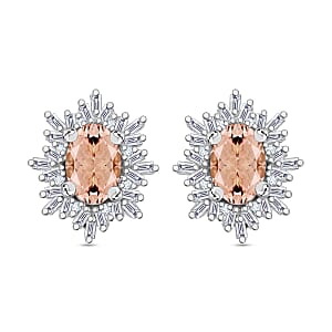 Luxoro Premium Marropino Morganite and G-H I1 Diamond 1.15 ctw Stud Earrings in 14K White Gold (Del. in 10-12 Days)
