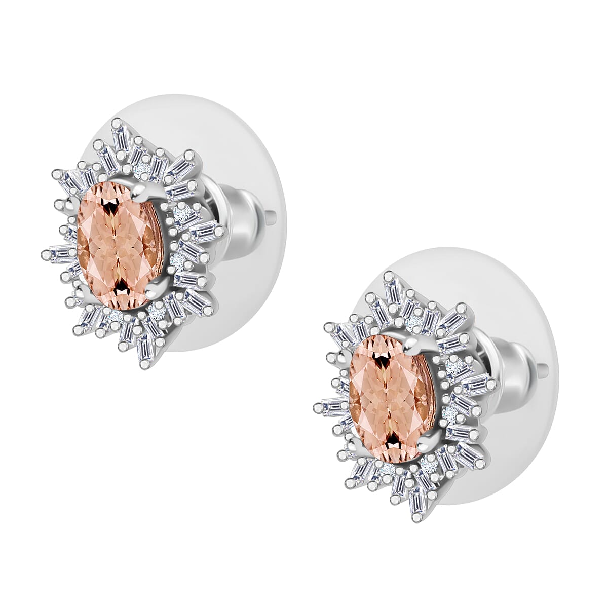 Luxoro Premium Marropino Morganite and G-H I1 Diamond 1.15 ctw Stud Earrings in 14K White Gold (Del. in 10-12 Days) image number 2