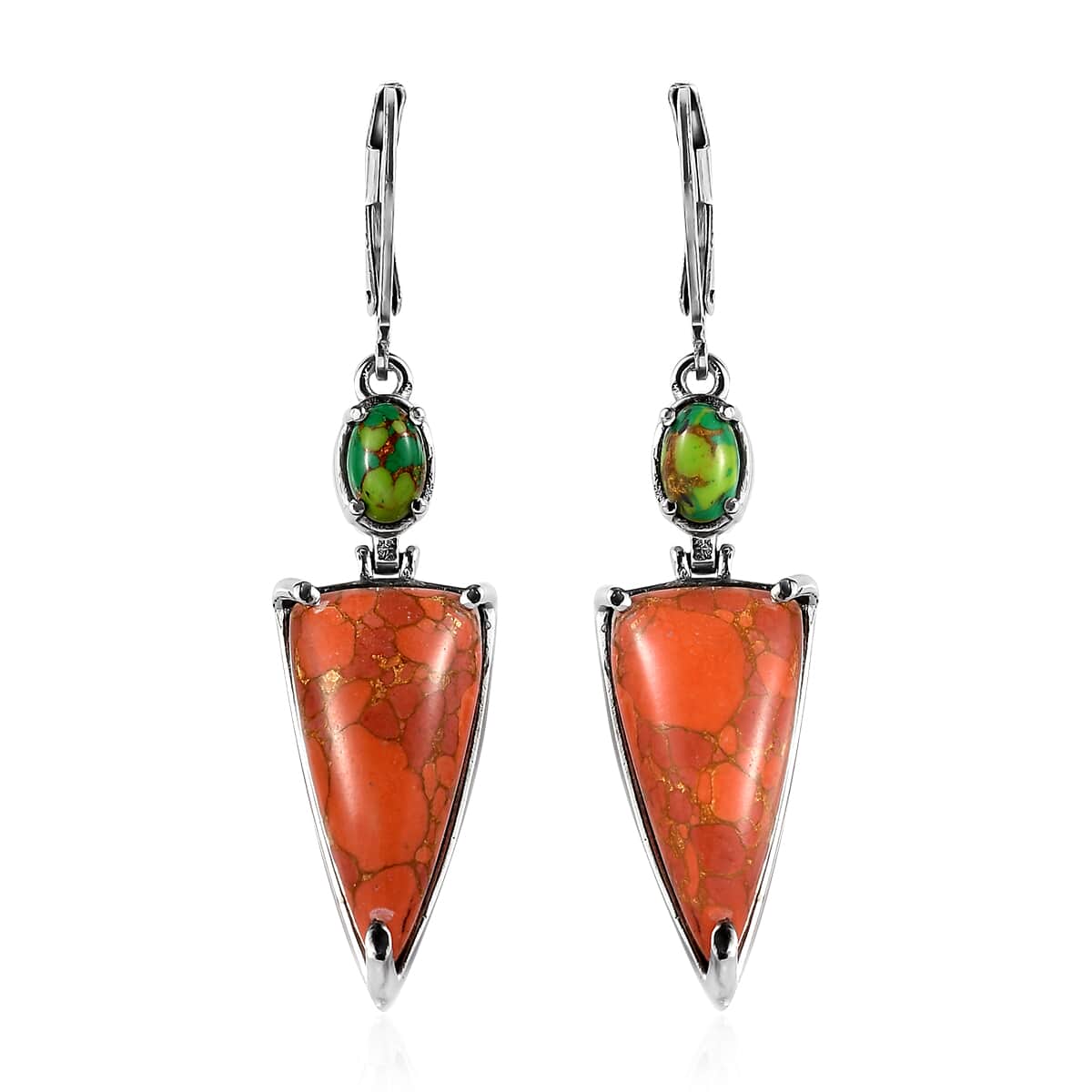 Mojave Orange Turquoise, Green Turquoise Earrings in Stainless Steel 14.30 ctw image number 0