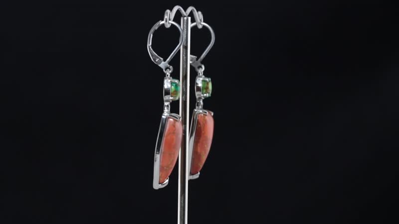 Mojave Orange Turquoise, Green Turquoise Earrings in Stainless Steel 14.30 ctw