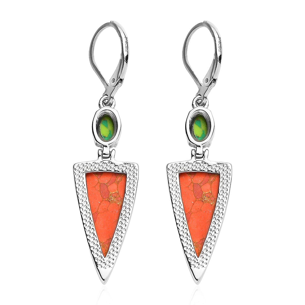 Mojave Orange Turquoise and Green Turquoise 14.30 ctw Earrings in Stainless Steel