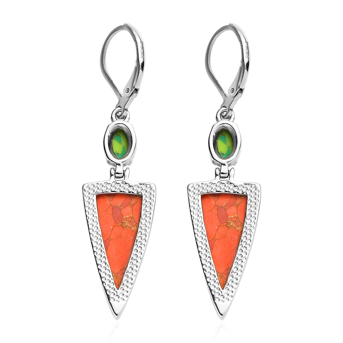 Mojave Orange Turquoise, Green Turquoise Earrings in Stainless Steel 14.30 ctw image number 3