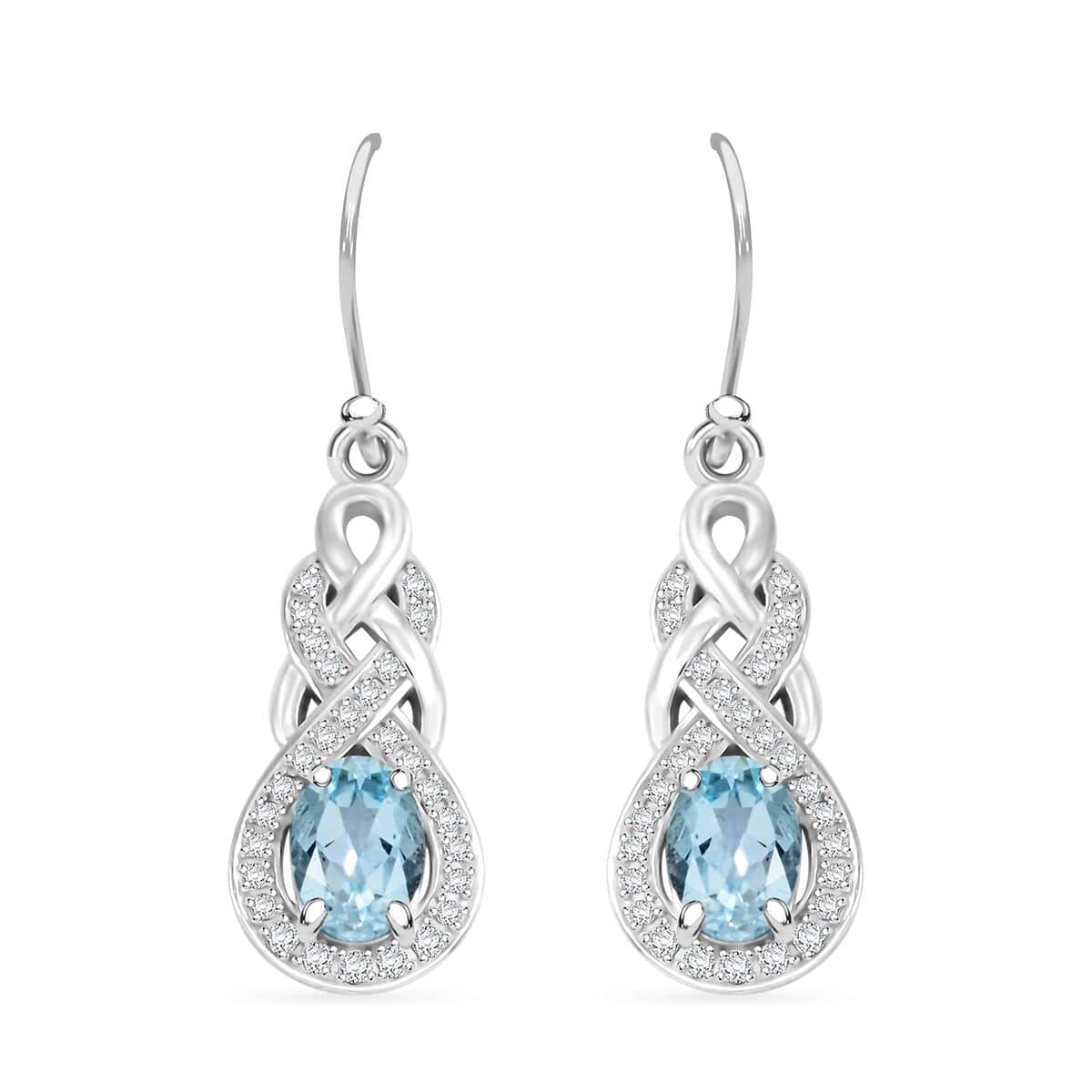 Blue Topaz and Simulated Diamond 1.75 ctw Infinity Knot Earrings in Sterling Silver image number 0