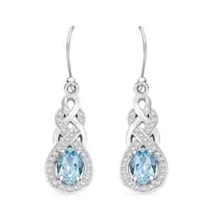 Blue Topaz and Simulated Diamond 1.75 ctw Infinity Knot Earrings in Sterling Silver