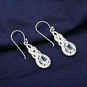 Blue Topaz and Simulated Diamond 1.75 ctw Infinity Knot Earrings in Sterling Silver