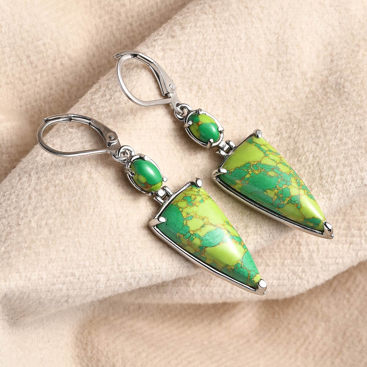 Mojave Green Turquoise 14.25 ctw Earrings in Stainless Steel  image number 1