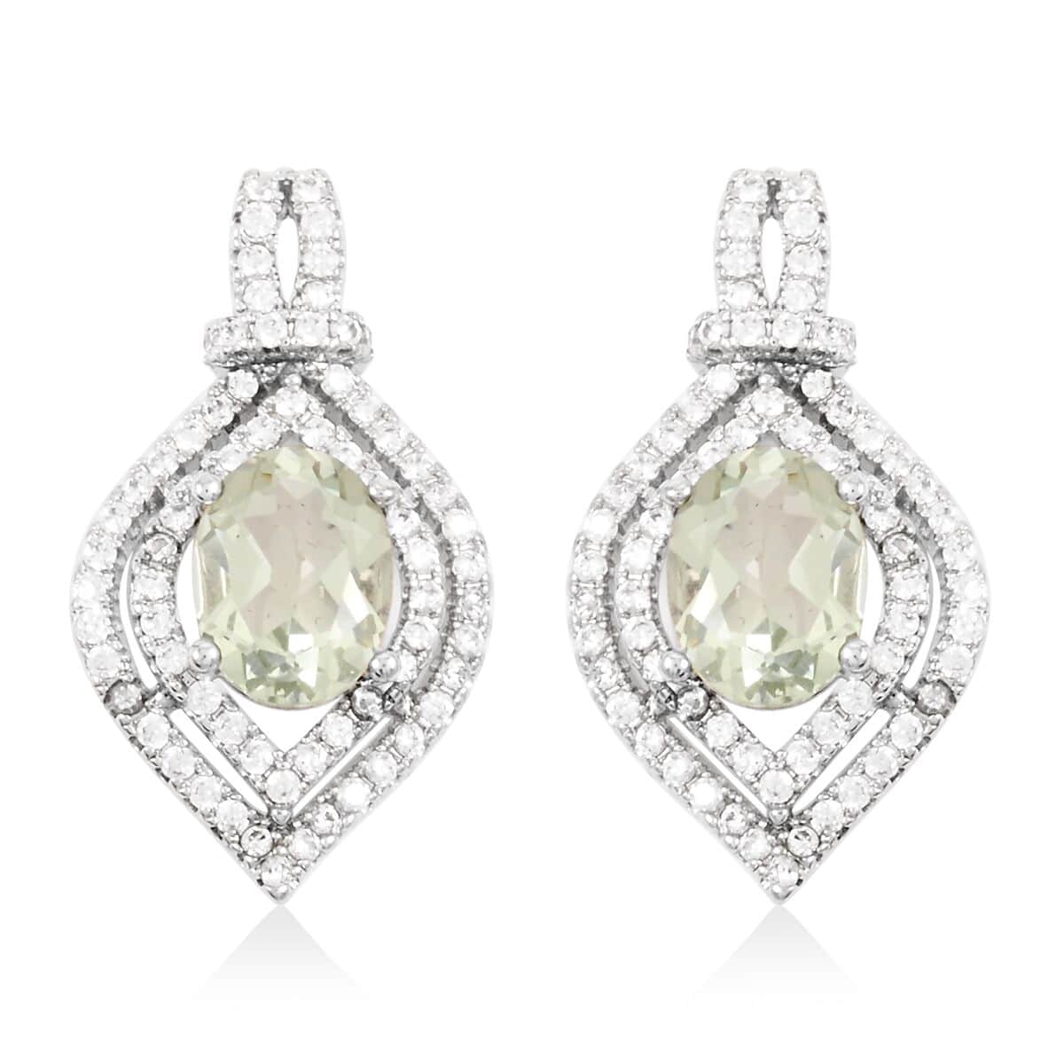 Simulated Prasiolite and Simulated Diamond 5.25 ctw Earrings in Silvertone image number 0