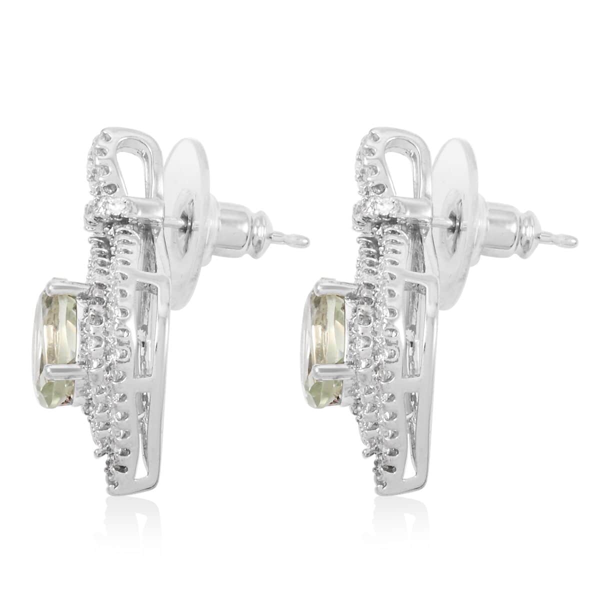 Simulated Prasiolite and Simulated Diamond 5.25 ctw Earrings in Silvertone image number 3