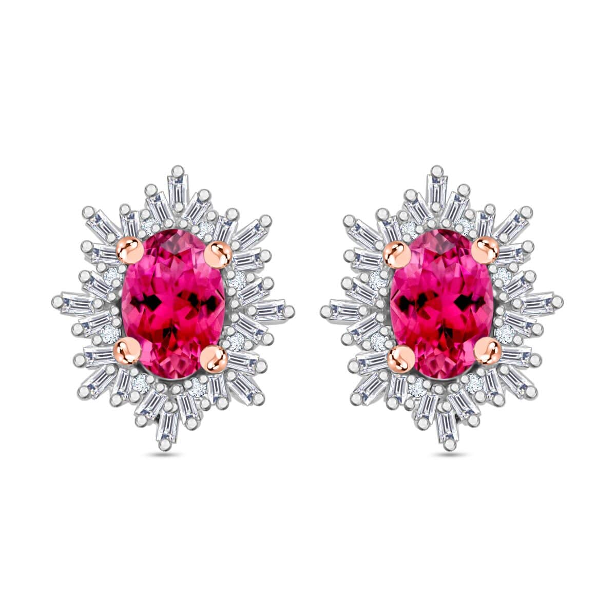 Ouro Fino Rubellite and Diamond 1.55 ctw Stud Earrings in 18K Vermeil Rose Gold Over Sterling Silver image number 0