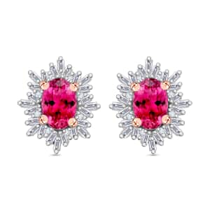 Ouro Fino Rubellite and Diamond 1.55 ctw Stud Earrings in 18K Vermeil Rose Gold Over Sterling Silver