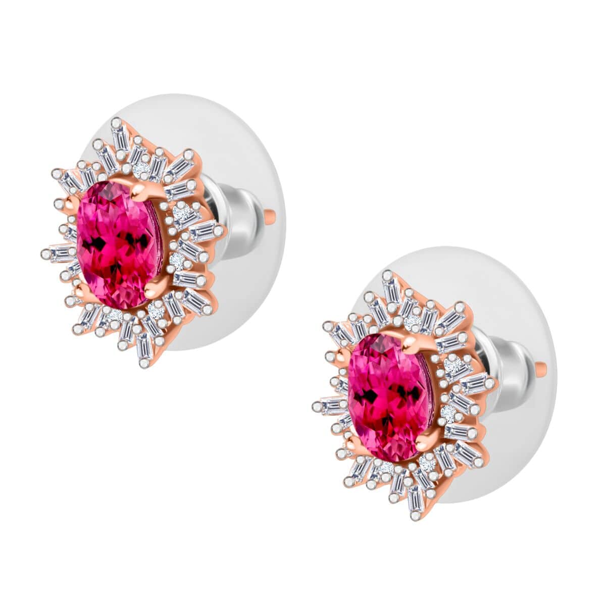 Ouro Fino Rubellite and Diamond 1.55 ctw Stud Earrings in 18K Vermeil Rose Gold Over Sterling Silver image number 2