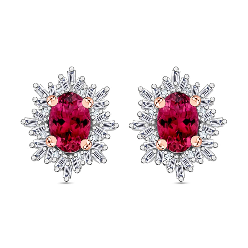 Iliana AAA Ouro Fino Rubellite and G-H SI Diamond 1.55 ctw Stud Earrings in 18K Rose Gold