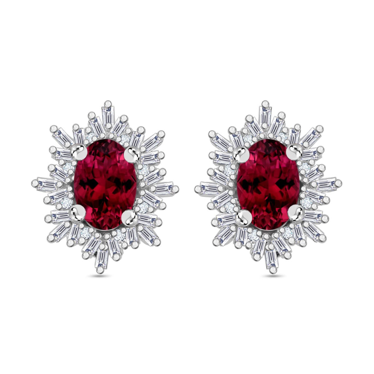 Rhapsody AAAA Ouro Fino Rubellite and E-F VS2 Diamond 1.55 ctw Stud Earrings in 950 Platinum image number 0