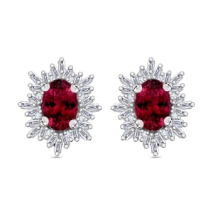 Rhapsody AAAA Ouro Fino Rubellite and E-F VS2 Diamond 1.55 ctw Stud Earrings in 950 Platinum