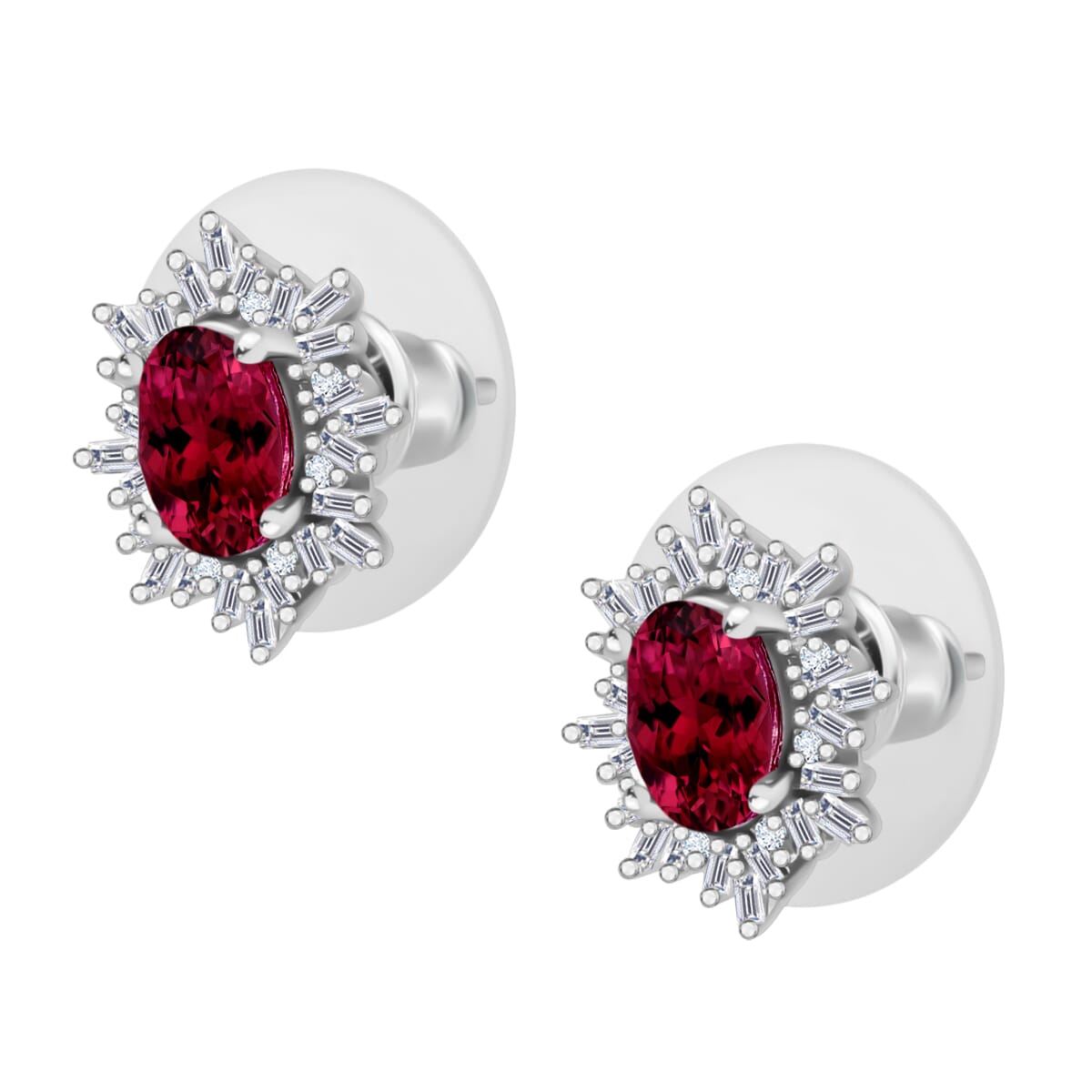 Rhapsody AAAA Ouro Fino Rubellite and E-F VS2 Diamond 1.55 ctw Stud Earrings in 950 Platinum image number 2