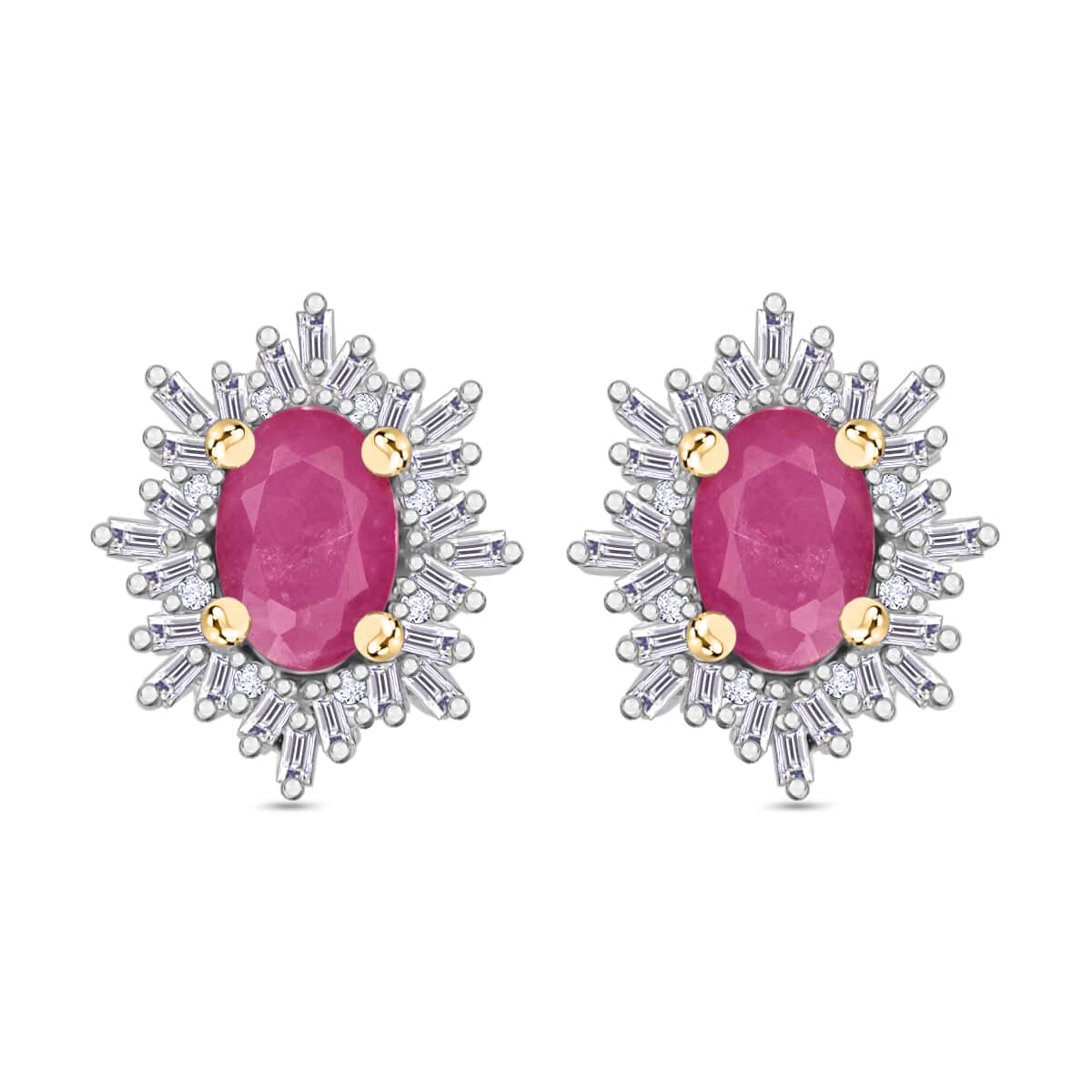 Mozambique Ruby and Diamond 1.40 ctw Stud Earrings in 18K Vermeil Yellow Gold Over Sterling Silver image number 0