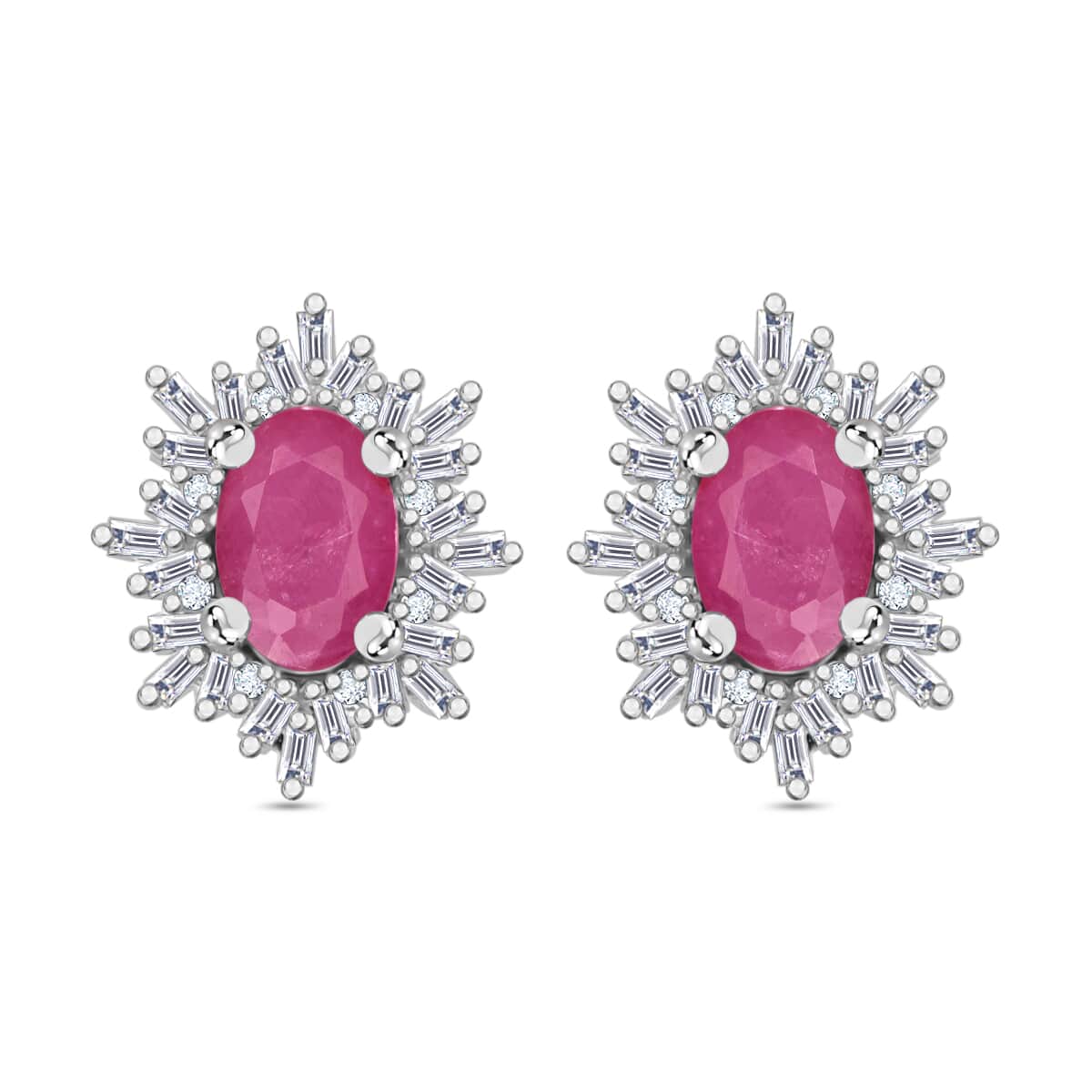 Mozambique Ruby and Diamond 1.40 ctw Stud Earrings in Rhodium Over Sterling Silver image number 0