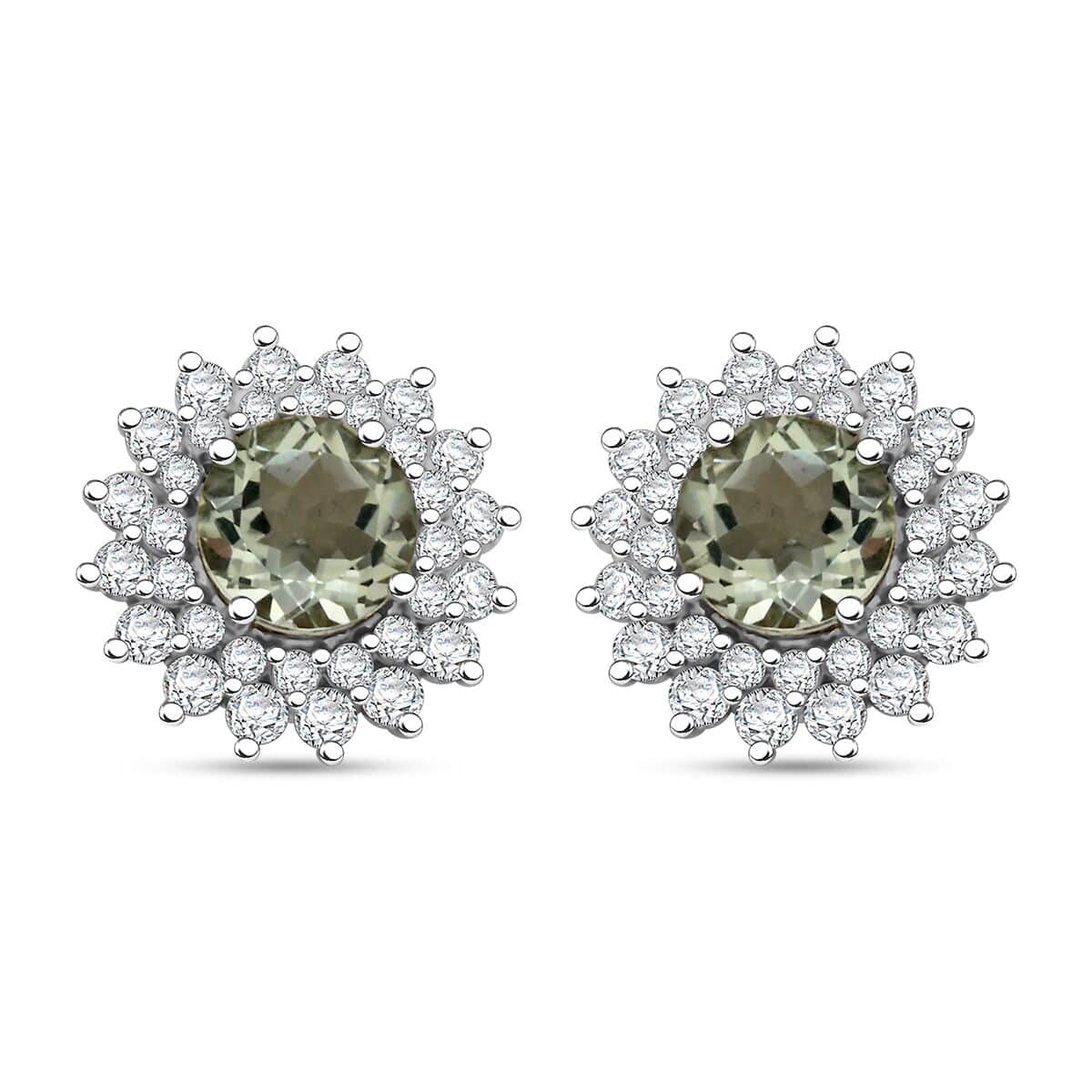 Simulated Prasiolite and Simulated Diamond 5.25 ctw Earrings in Silvertone image number 0