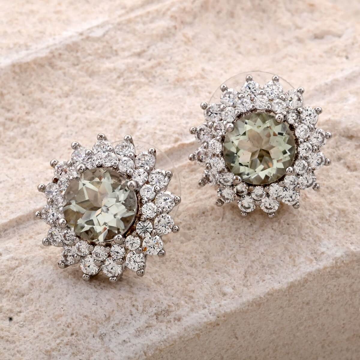 Simulated Prasiolite and Simulated Diamond 5.25 ctw Earrings in Silvertone image number 1