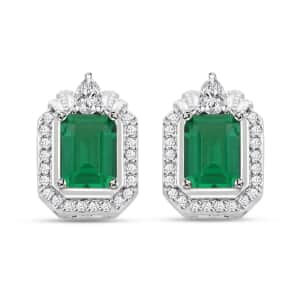 Simulated Emerald and Simulated Diamond 4.35 ctw Earrings in Silvertone