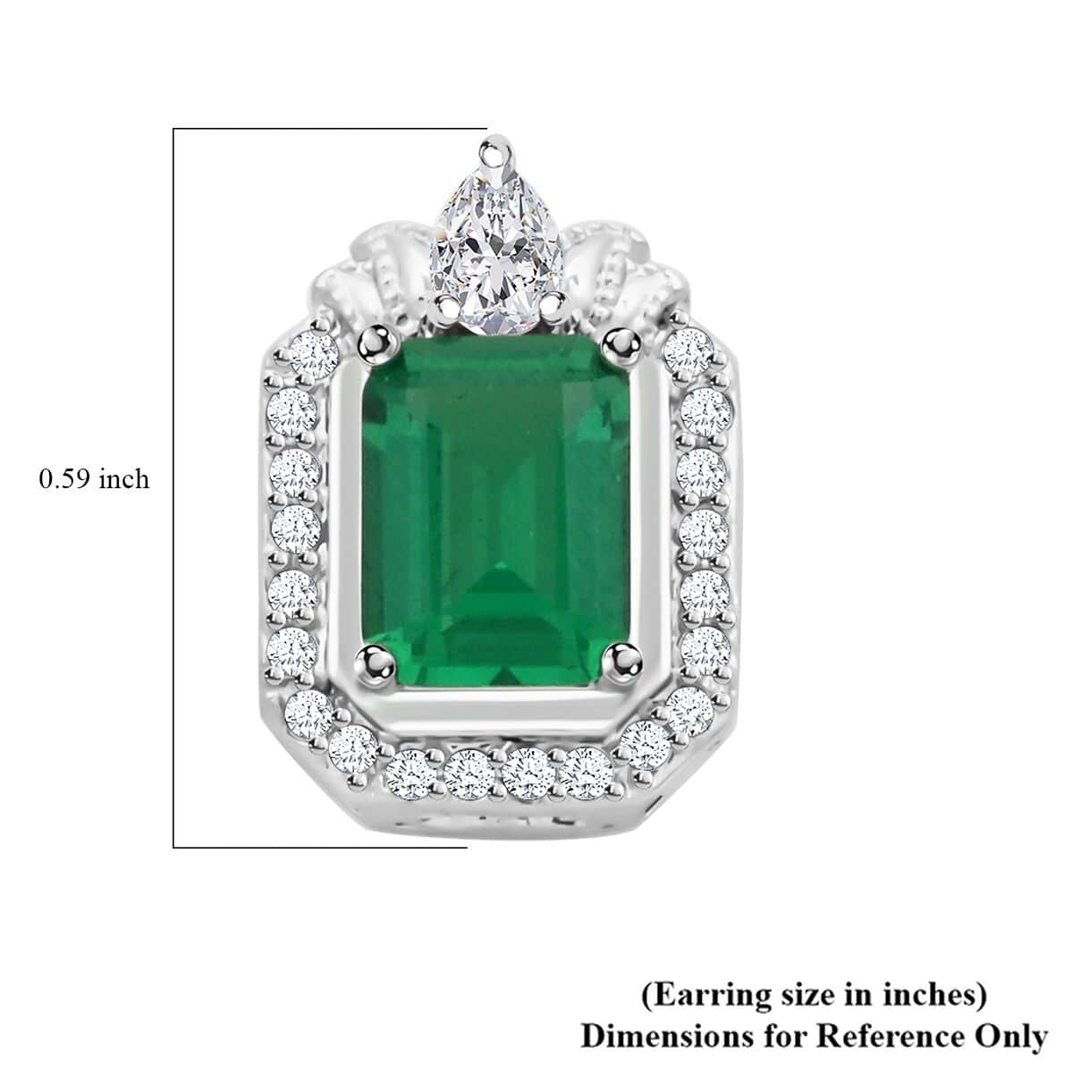 Simulated Emerald and Simulated Diamond 4.35 ctw Earrings in Silvertone image number 4