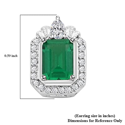Simulated Emerald and Simulated Diamond Earrings in Silvertone