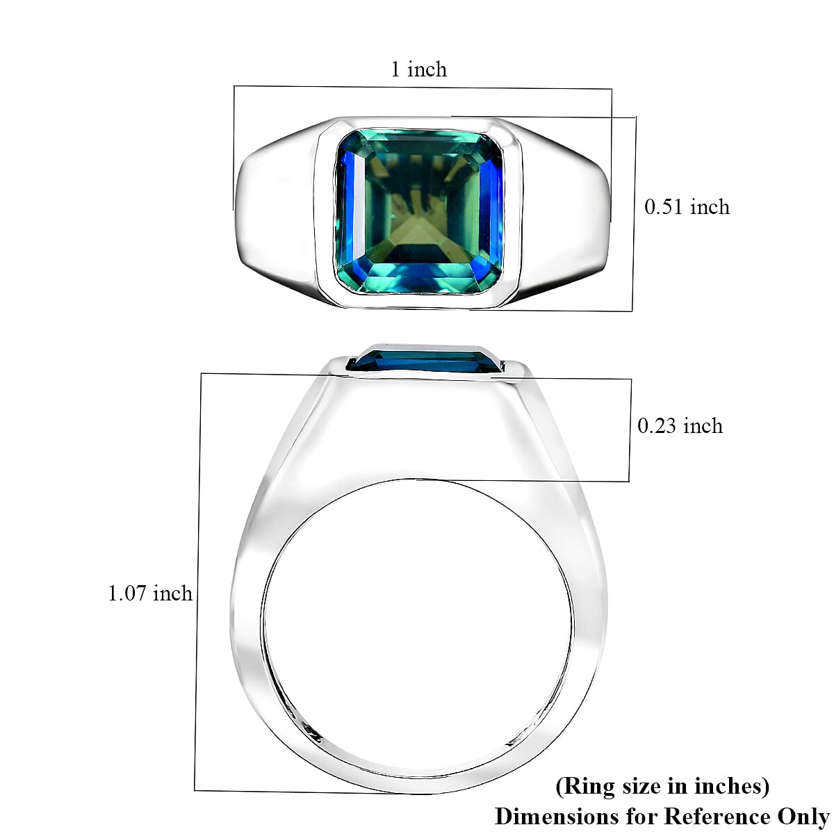 Asscher Cut Peacock Quartz (Triplet) 5.20 ctw Eagle Men's Ring in Rhodium Over Sterling Silver (Size 10.0)