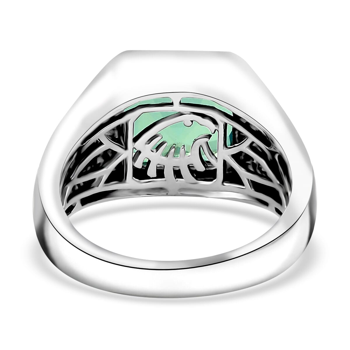 Asscher Cut Peacock Quartz (Triplet) 5.20 ctw Eagle Men's Ring in Rhodium Over Sterling Silver (Size 13.0) image number 4