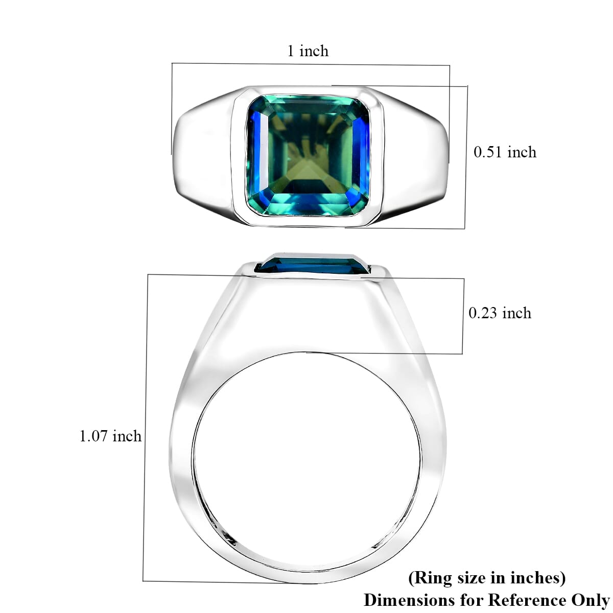 Asscher Cut Peacock Quartz (Triplet) 5.20 ctw Eagle Men's Ring in Rhodium Over Sterling Silver (Size 13.0) image number 5