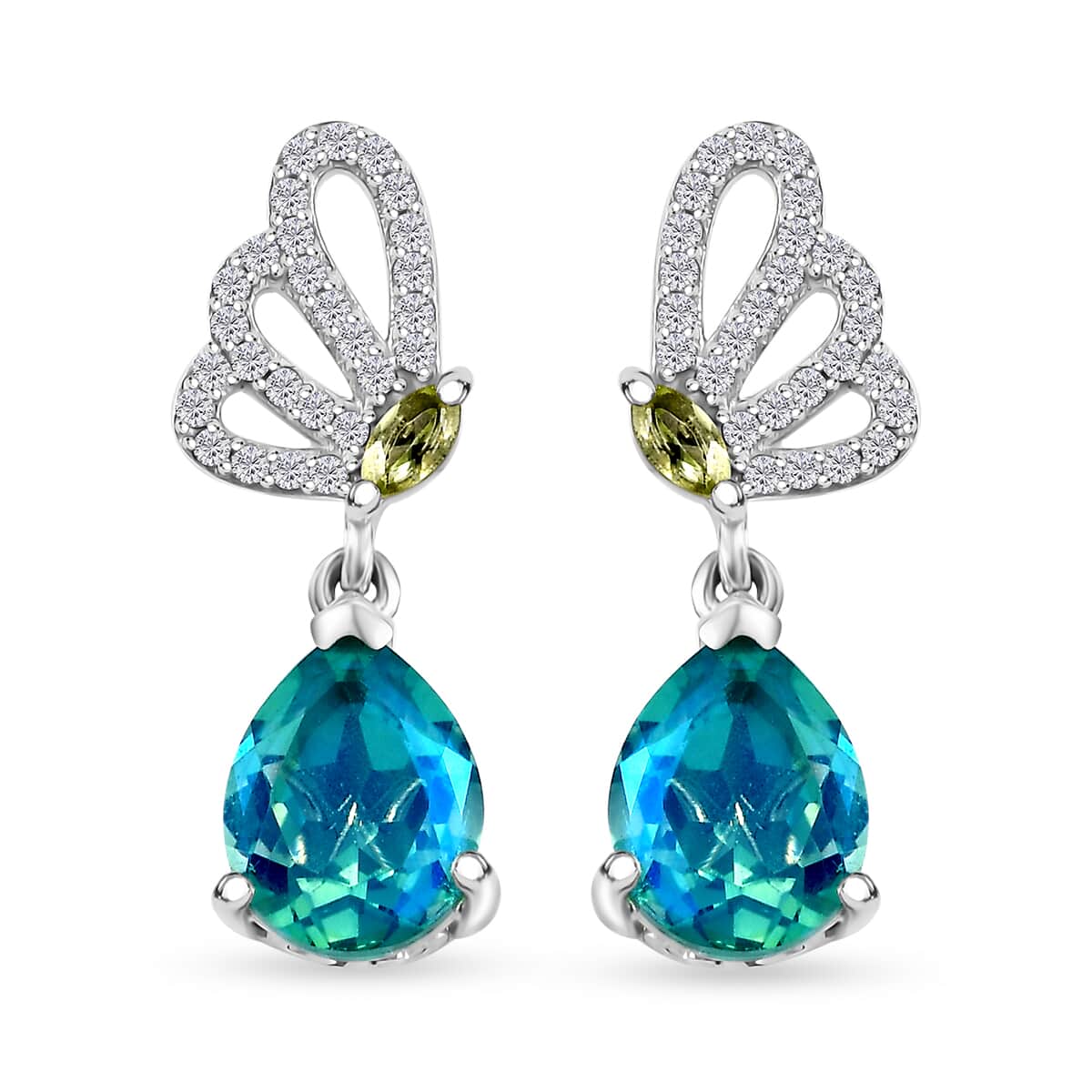 Peacock Quartz (Triplet) and Multi Gemstone 4.50 ctw Butterfly Earrings in Rhodium Over Sterling Silver image number 0