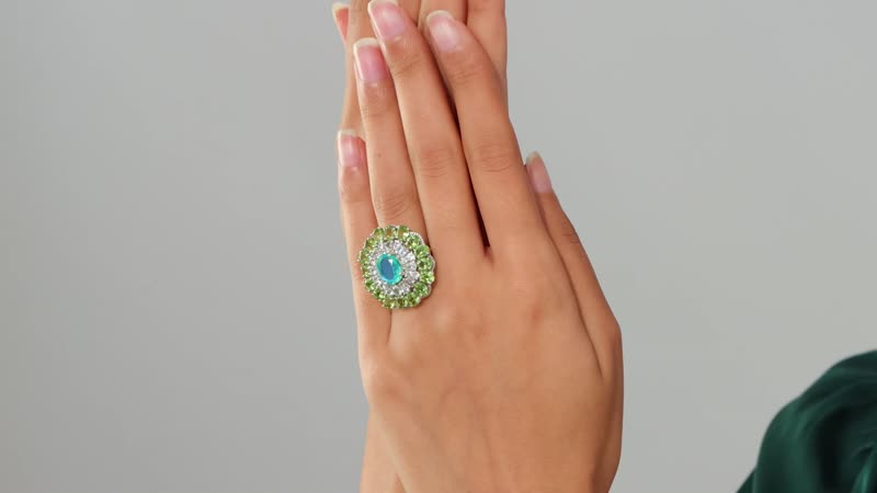 Premium Peacock Quartz, Multi Gemstone Ring in Rhodium Over Sterling Silver (Size 10.0) 12.00 ctw