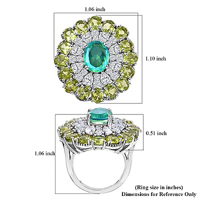 Peacock Quartz (Triplet) and Multi Gemstone 12.00 ctw Flower Ring in Rhodium Over Sterling Silver (Size 10.0)
