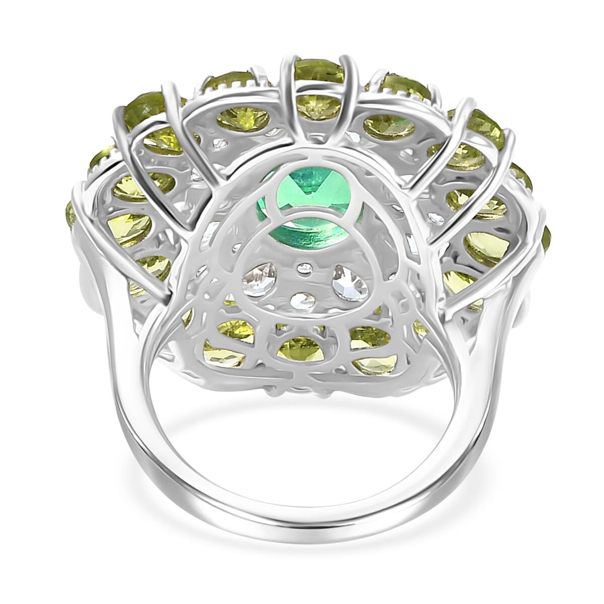 Peacock Quartz (Triplet) and Multi Gemstone 12.00 ctw Flower Ring in Rhodium Over Sterling Silver (Size 9.0) image number 4
